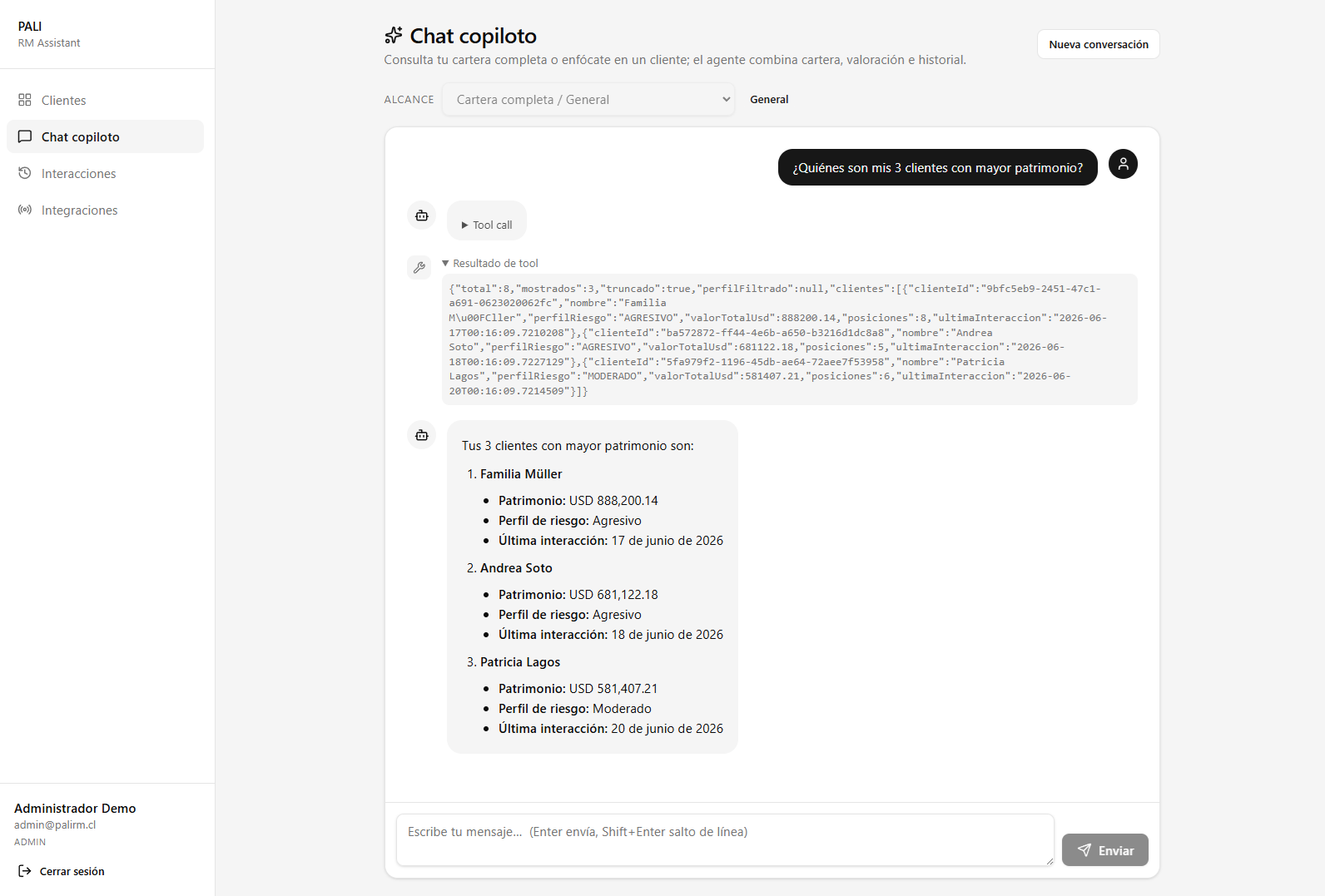 Chat copiloto PALI RM Assistant